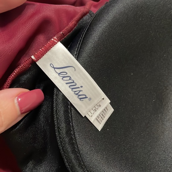 NWT Leonisa Burgundy Floral Deep V Ruffle Shoulder One Piece Swim Suit Sz. Large - Picture 7 of 15